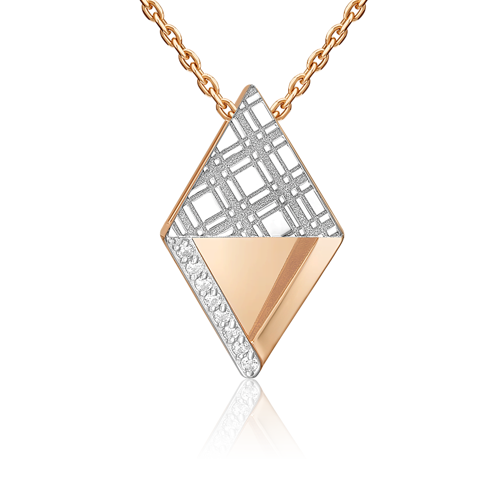 Подвеска с принтом «Клетка» из комбинированного золота с фианитами 03-3441-00-401-1111