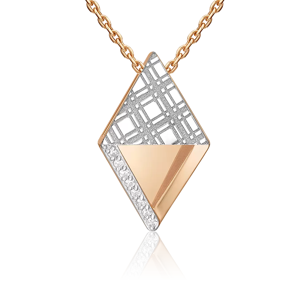 Подвеска с принтом «Клетка» из комбинированного золота с фианитами 03-3441-00-401-1111