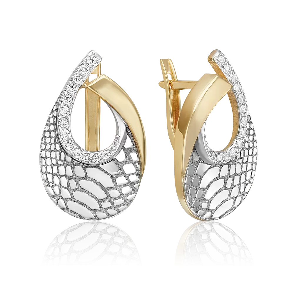 Серьги с принтом «Питон» из комбинированного золота с фианитами 02-5197-00-401-1121