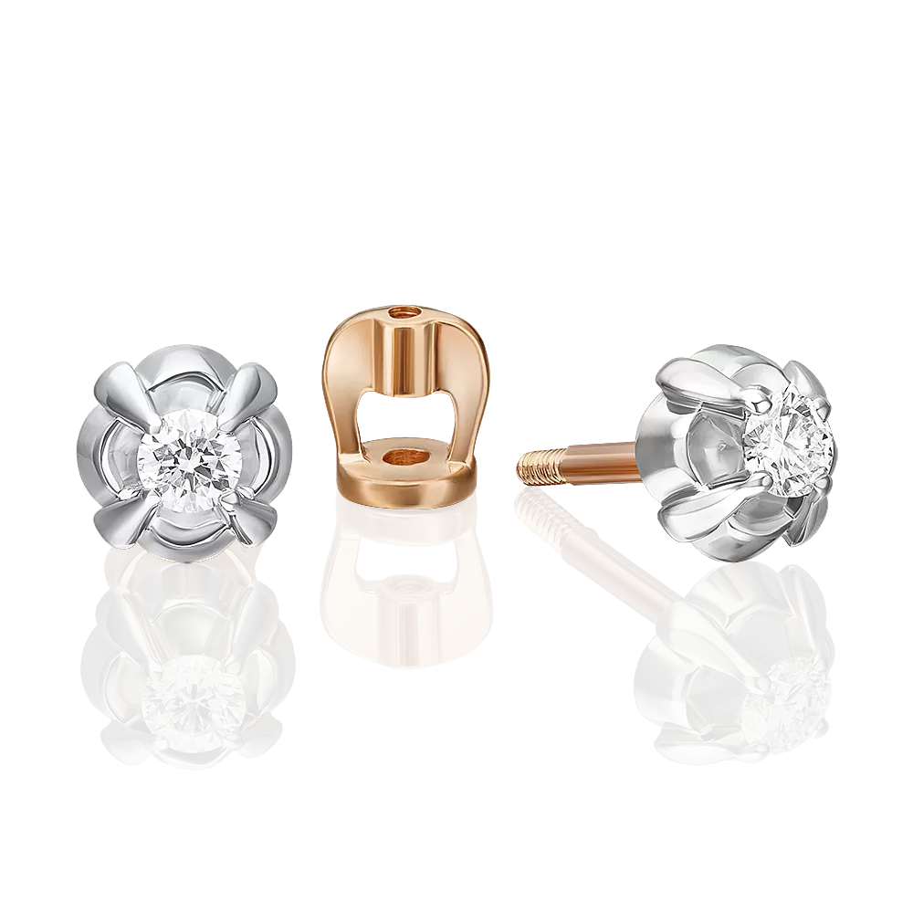 Серьги-пусеты из комбинированного золота с бриллиантом 02-5361-00-101-1111