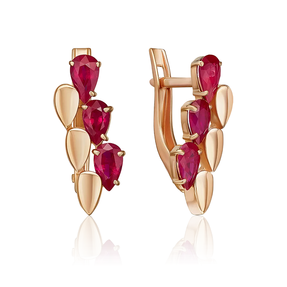 Серьги с английским замком из красного золота с рубинами 02-5402-00-104-1110