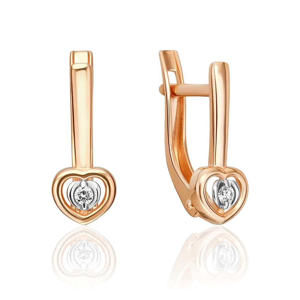 Серьги с английским замком из красного золота с бриллиантом 02-5611-00-101-1110