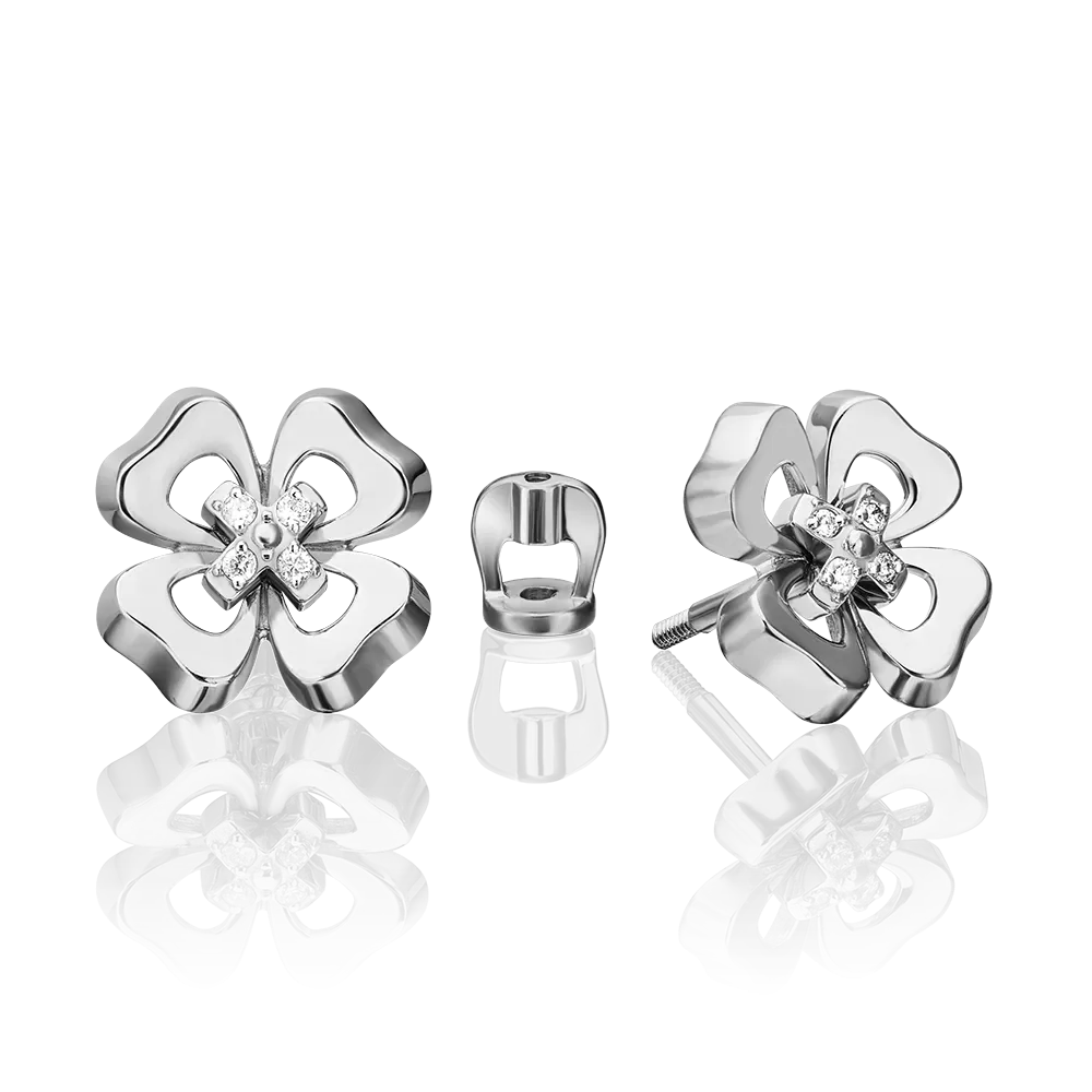 Серьги-пусеты «Клевер. Незабываемые моменты» из белого золота с бриллиантами 02-4814-00-101-1120