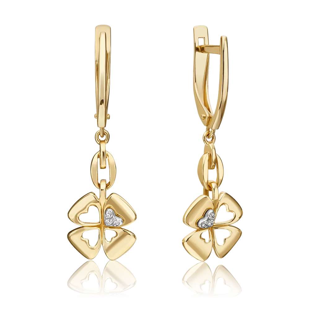 Серьги «Клевер. Незабываемые моменты» с английским замком из комбинированного золота с бриллиантами 02-4819-00-101-1121