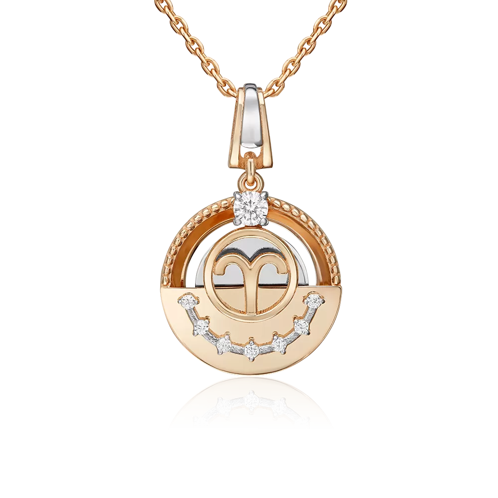 Подвеска «Знак зодиака Овен» из комбинированного золота с фианитами 03-3463-00-401-1111