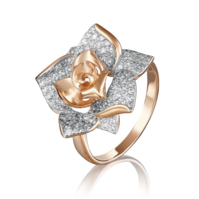 Кольцо «Роза» из красного золота с фианитами 01-3965-00-401-1110-33