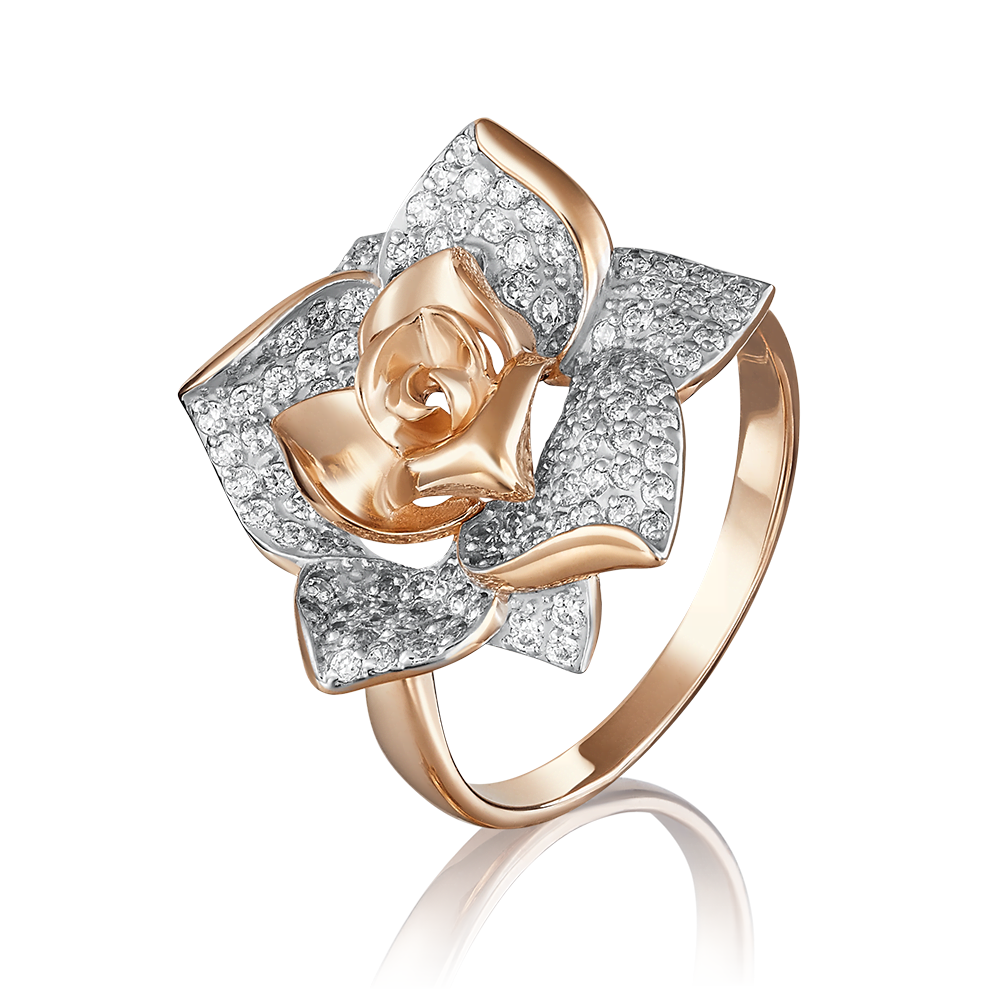 Кольцо «Роза» из красного золота с фианитами 01-3965-00-401-1110-33