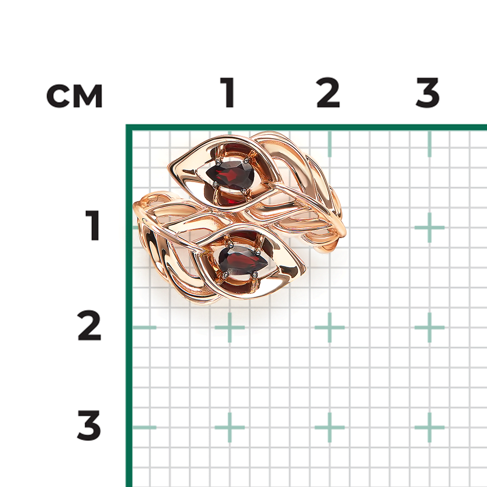 Кольцо «Перо сказочной птицы» из красного золота с гранатами 01-5927-00-204-1110