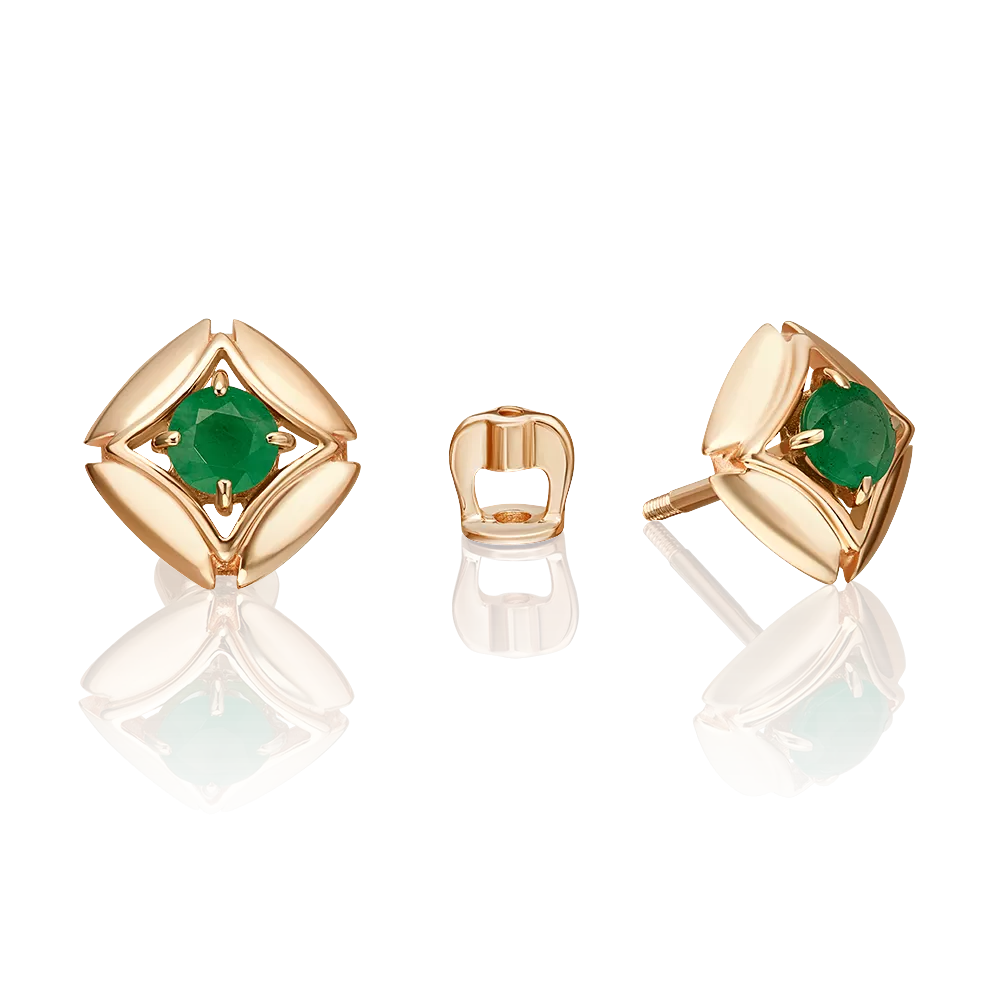 Серьги-пусеты из красного золота с изумрудом 02-5484-00-103-1110