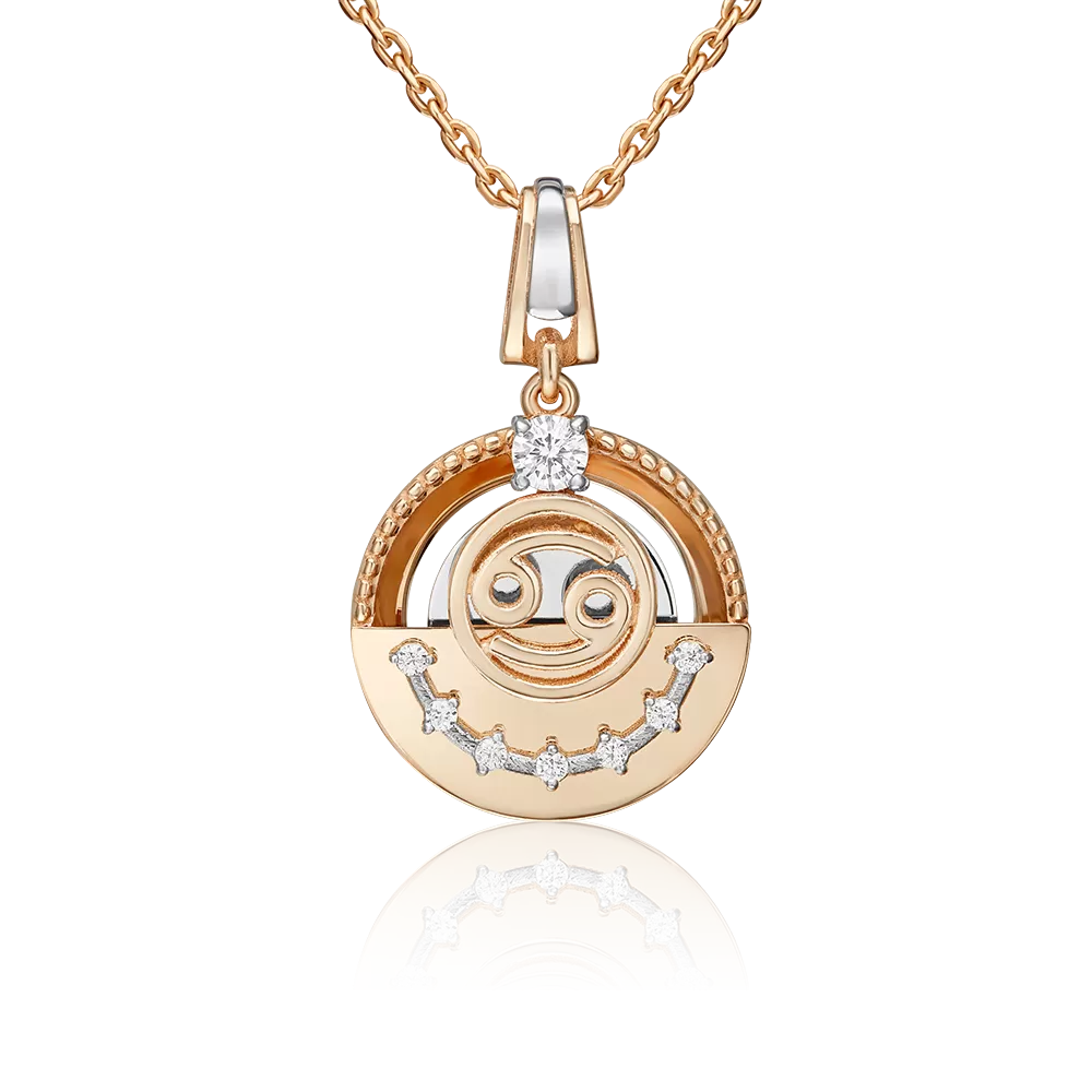 Подвеска «Знак зодиака Рак» из комбинированного золота с фианитами 03-3463-09-401-1111