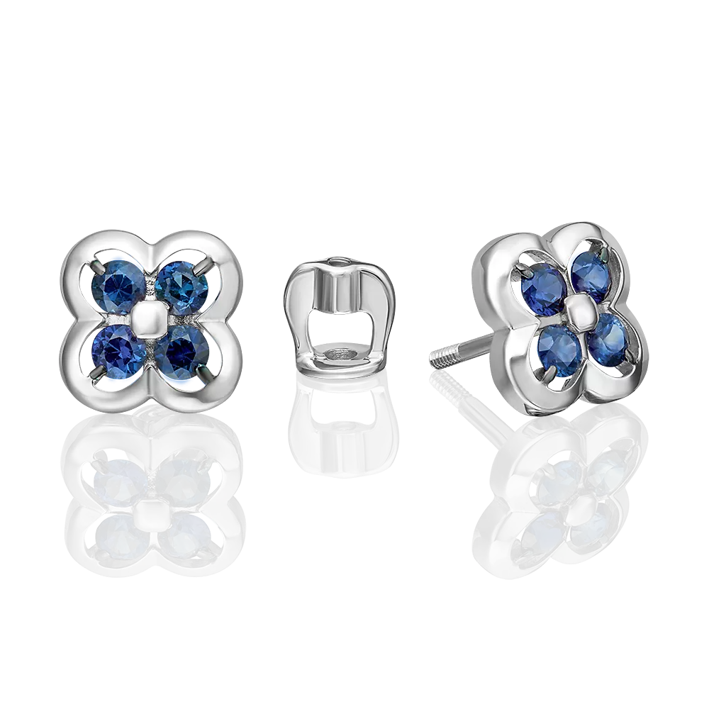 Серьги-пусеты из белого золота с сапфирами 02-5491-00-102-1120