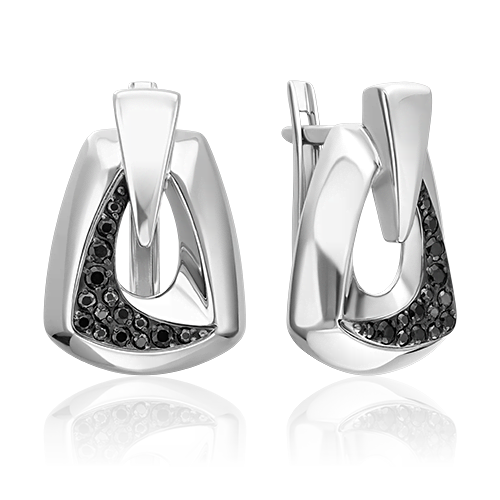 Серьги с английским замком из серебра с чёрными фианитами 02-5058-00-402-0200