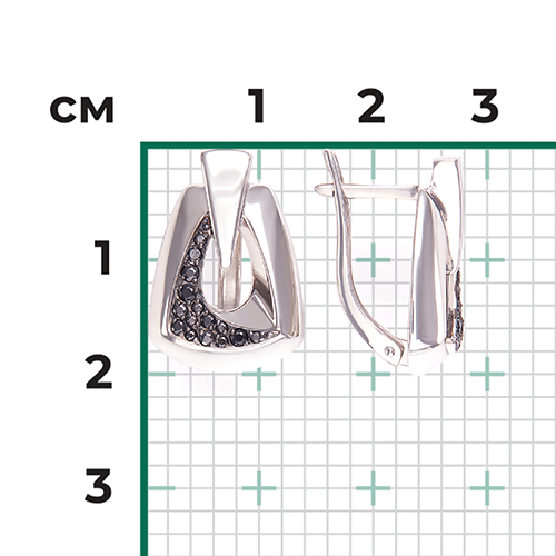 Серьги с английским замком из серебра с чёрными фианитами 02-5058-00-402-0200