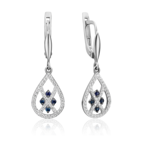 Серьги с английским замком из белого золота с сапфирами и бриллиантами