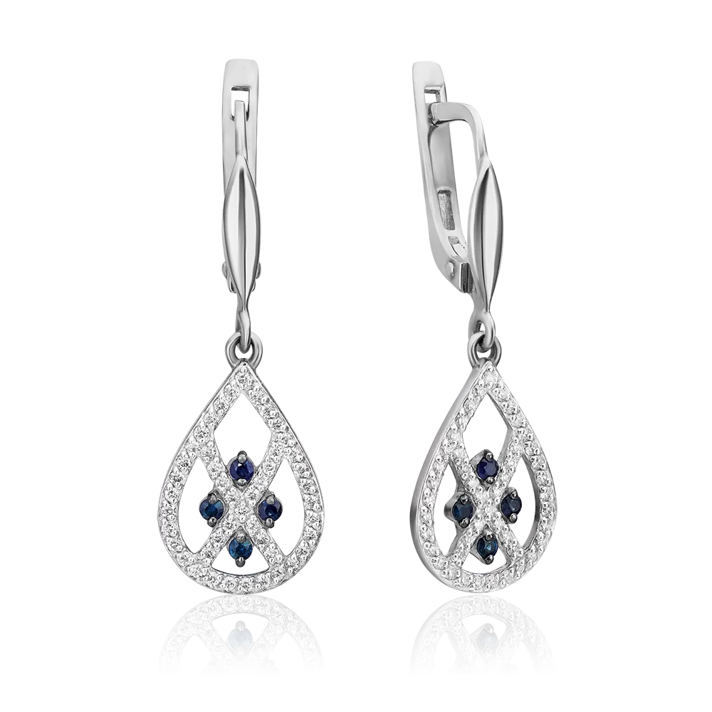 Серьги с английским замком из белого золота с сапфирами и бриллиантами 02-4878-00-105-1120-30