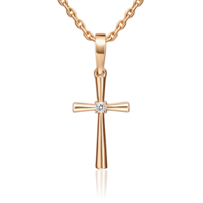 Декоративный крест из красного золота с бриллиантом 03-3709-00-101-1110