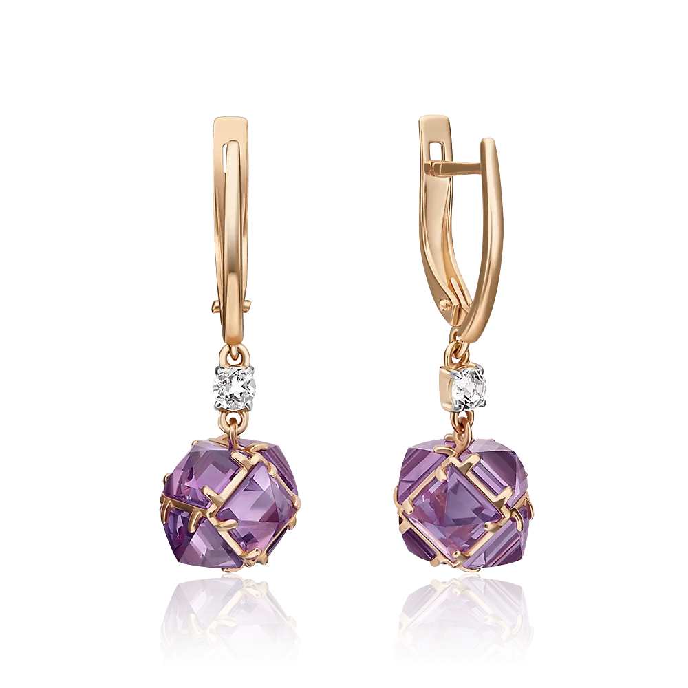 Серьги с английским замком из красного золота с аметистами и натуральным топазом white 02-4547-00-225-1110-57