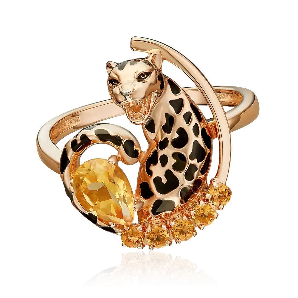 Кольцо «Леопард» из красного золота с цитринами и эмалью 01-5882-00-206-1110
