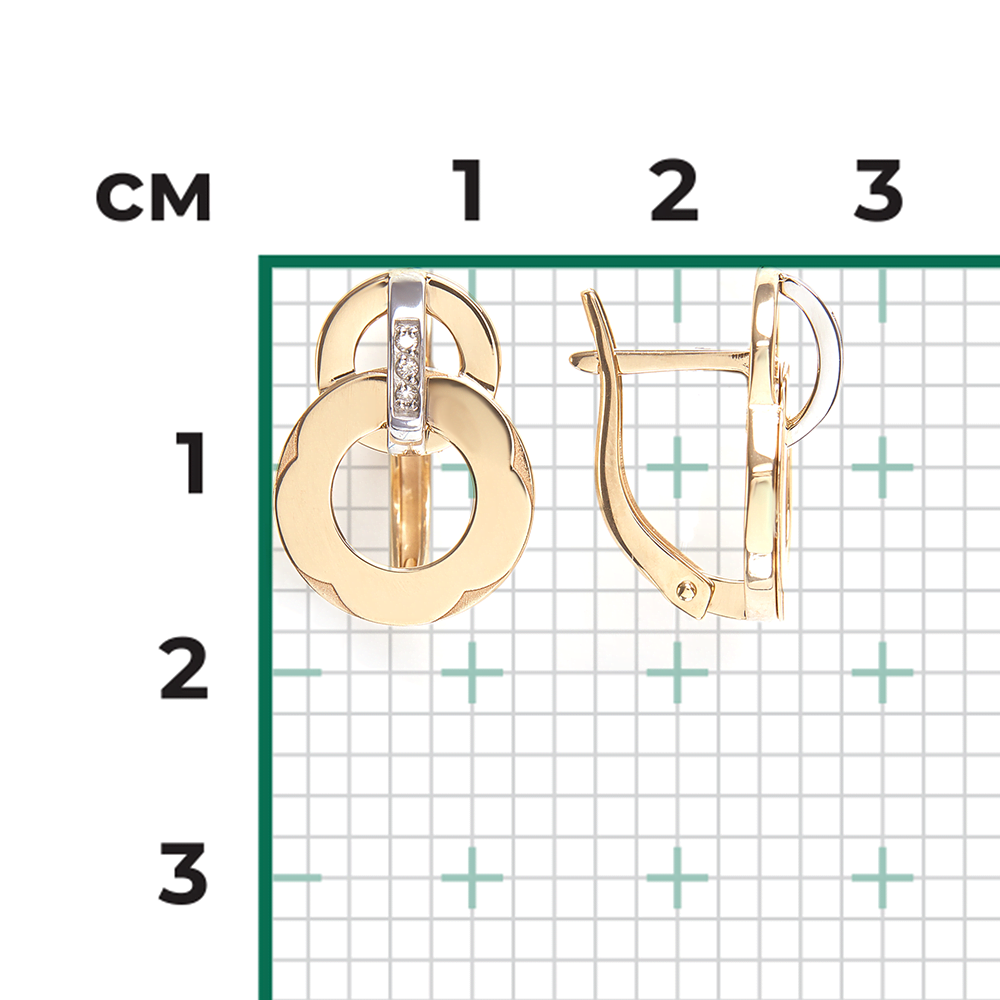 Серьги с английским замком из комбинированного золота с бриллиантами 02-5002-00-101-1121