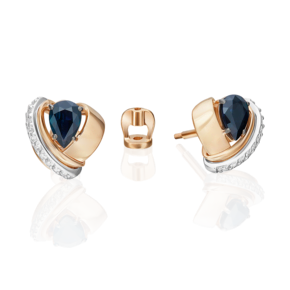Серьги-пусеты из комбинированного золота с сапфиром и бриллиантами 02-5205-00-105-1111