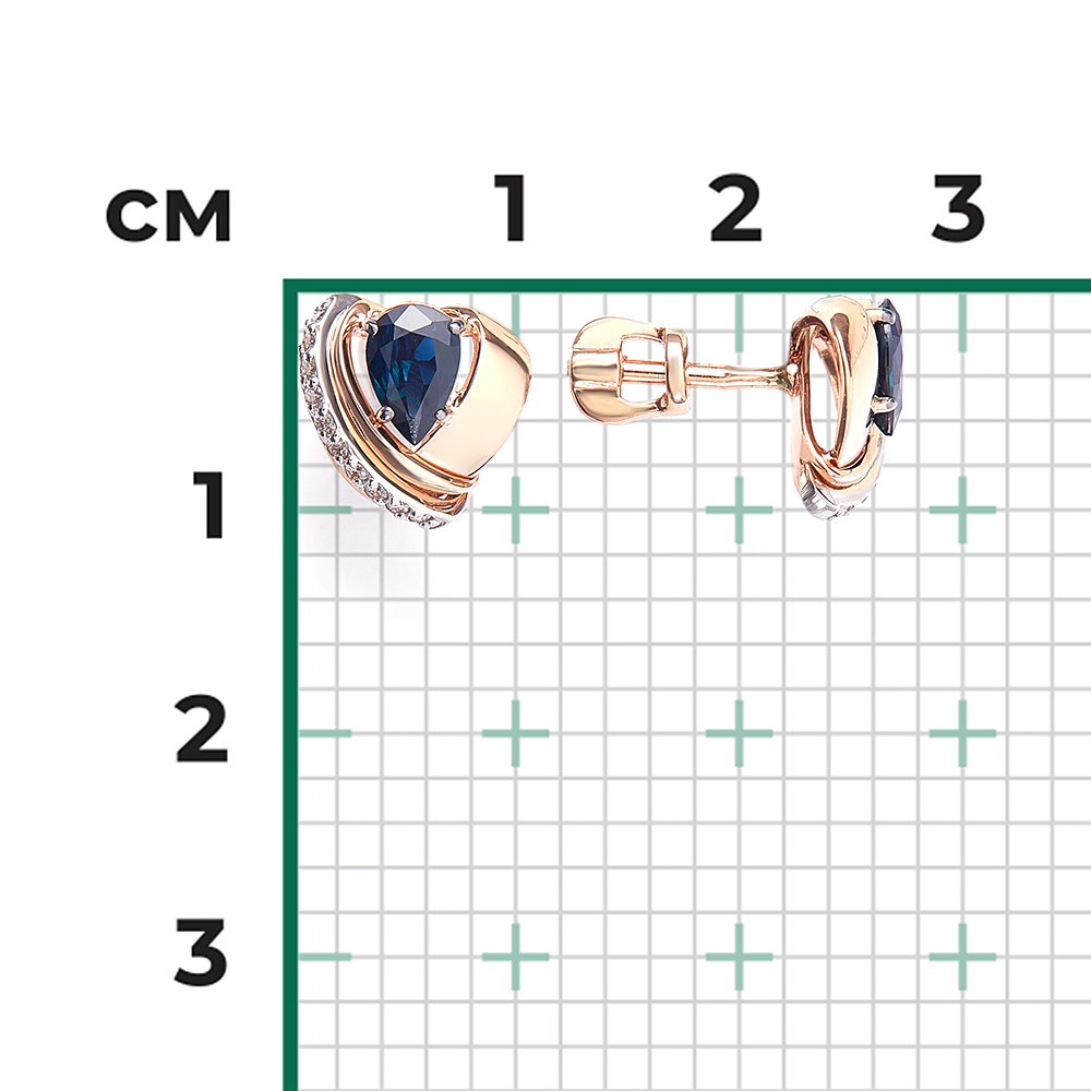 Серьги-пусеты из комбинированного золота с сапфиром и бриллиантами 02-5205-00-105-1111