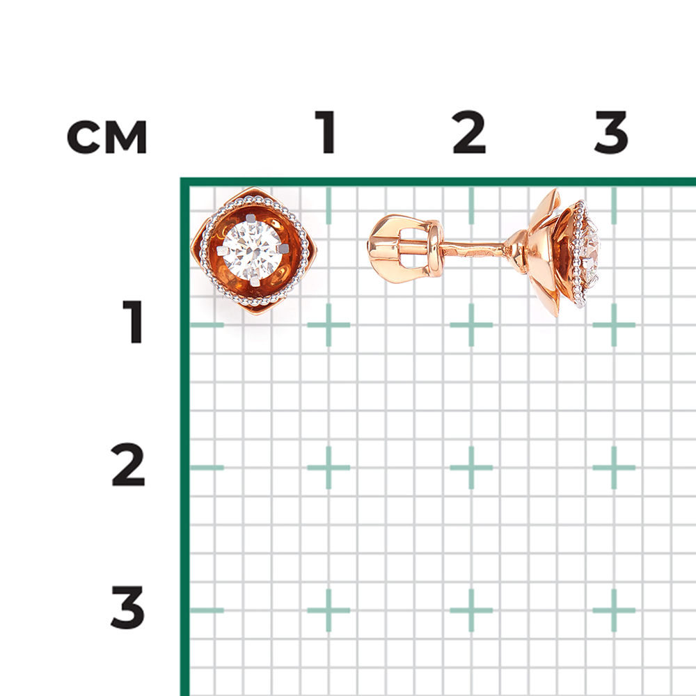 Серьги-пусеты из красного золота с фианитом 02-4187-00-501-1110-38