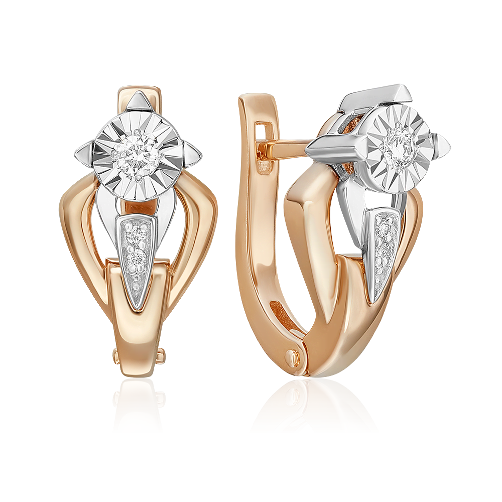 Серьги с английским замком из комбинированного золота с бриллиантами 02-5223-00-101-1111