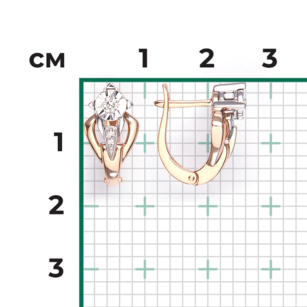 Серьги с английским замком из комбинированного золота с бриллиантами 02-5223-00-101-1111