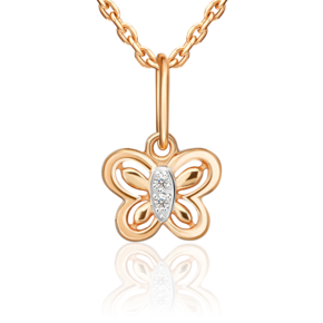 Подвеска «Бабочка» из красного золота с фианитами 03-0892-00-401-1110-03