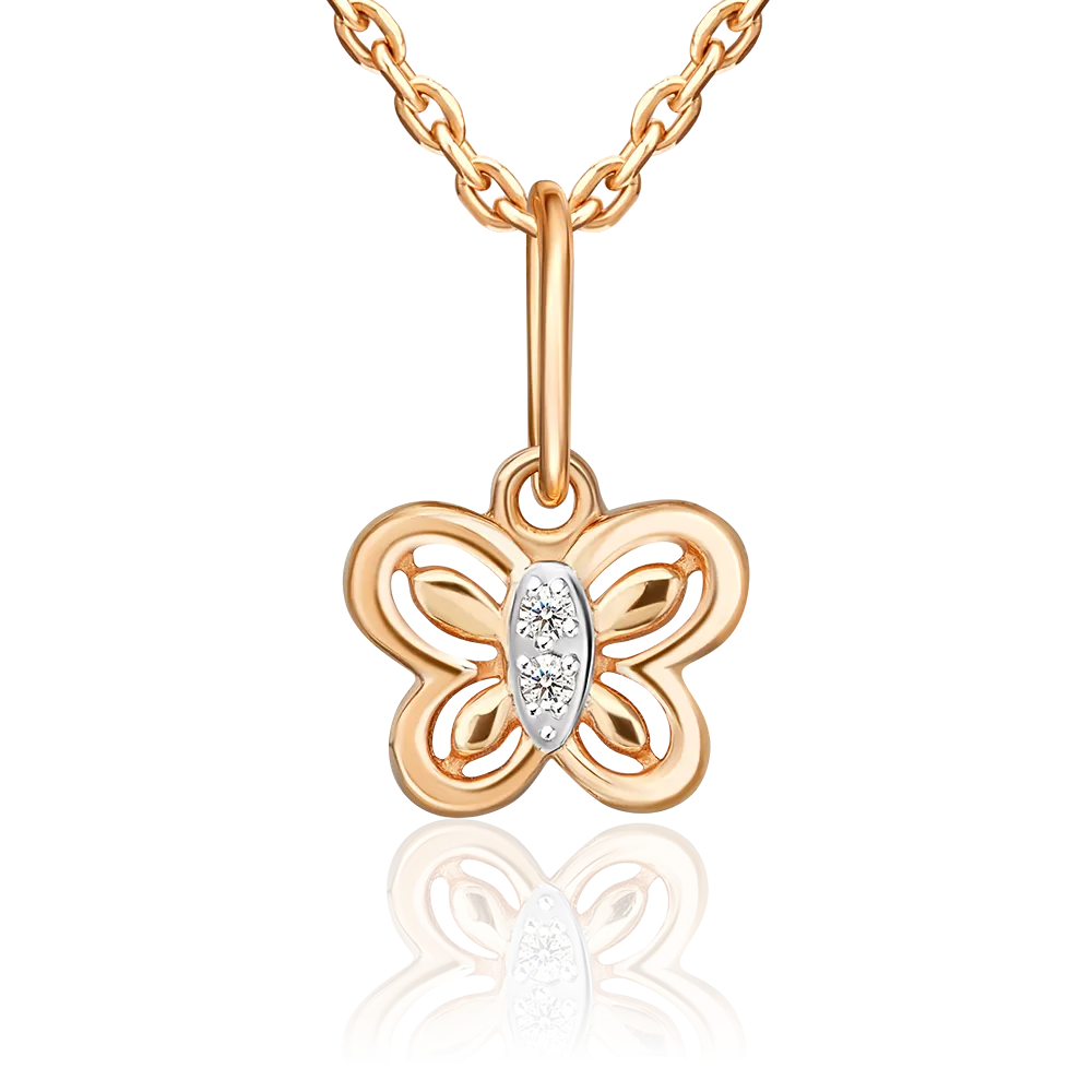 Подвеска «Бабочка» из красного золота с фианитами 03-0892-00-401-1110-03