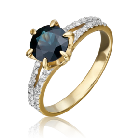 Кольцо из лимонного золота с сапфиром и бриллиантами 01-1401-00-105-1130-30