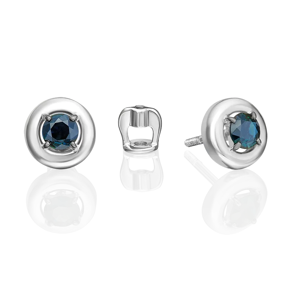 Серьги-пусеты из белого золота с сапфиром 02-5489-00-102-1120