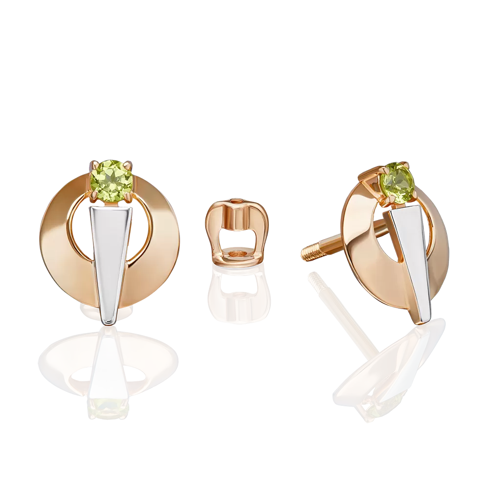 Серьги-пусеты из красного золота с хризолитом 02-5412-00-205-1110