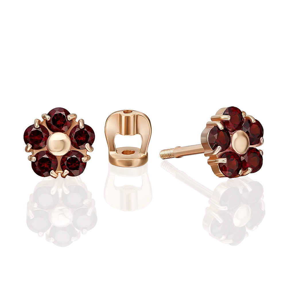 Серьги-пусеты из красного золота с гранатами 02-5388-00-204-1110