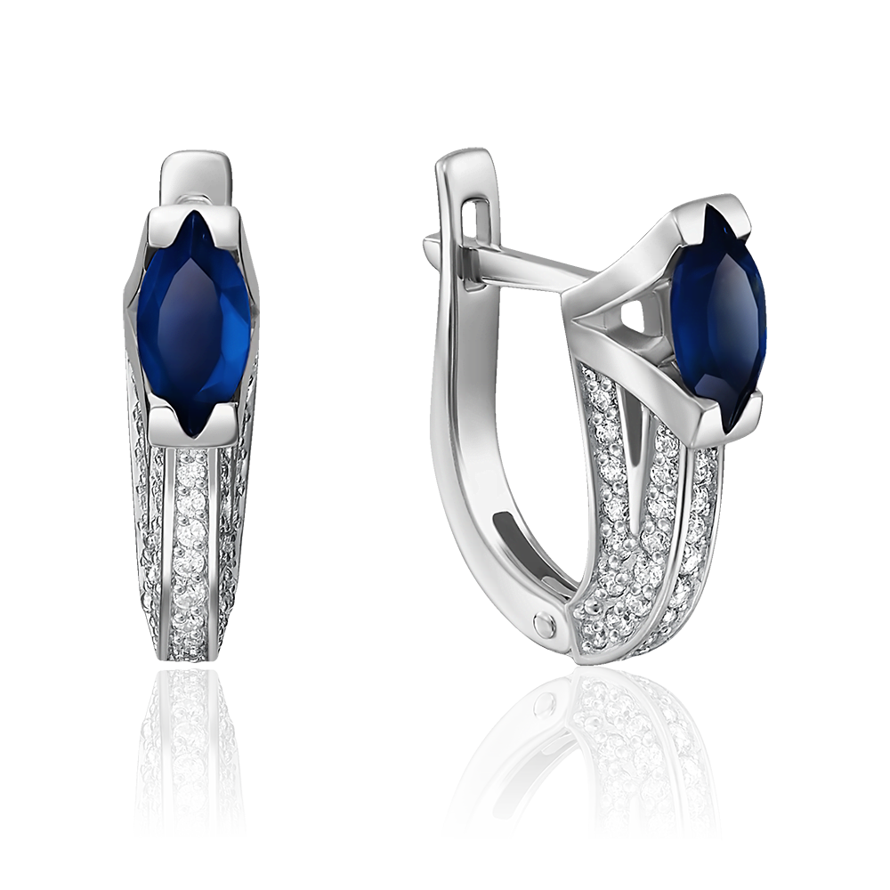 Серьги с английским замком из белого золота с сапфиром и бриллиантами 02-4082-00-105-1120-30