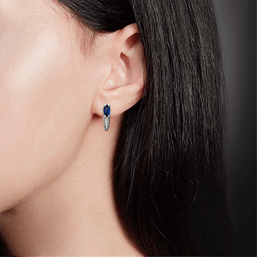 Серьги с английским замком из белого золота с сапфиром и бриллиантами 02-4082-00-105-1120-30