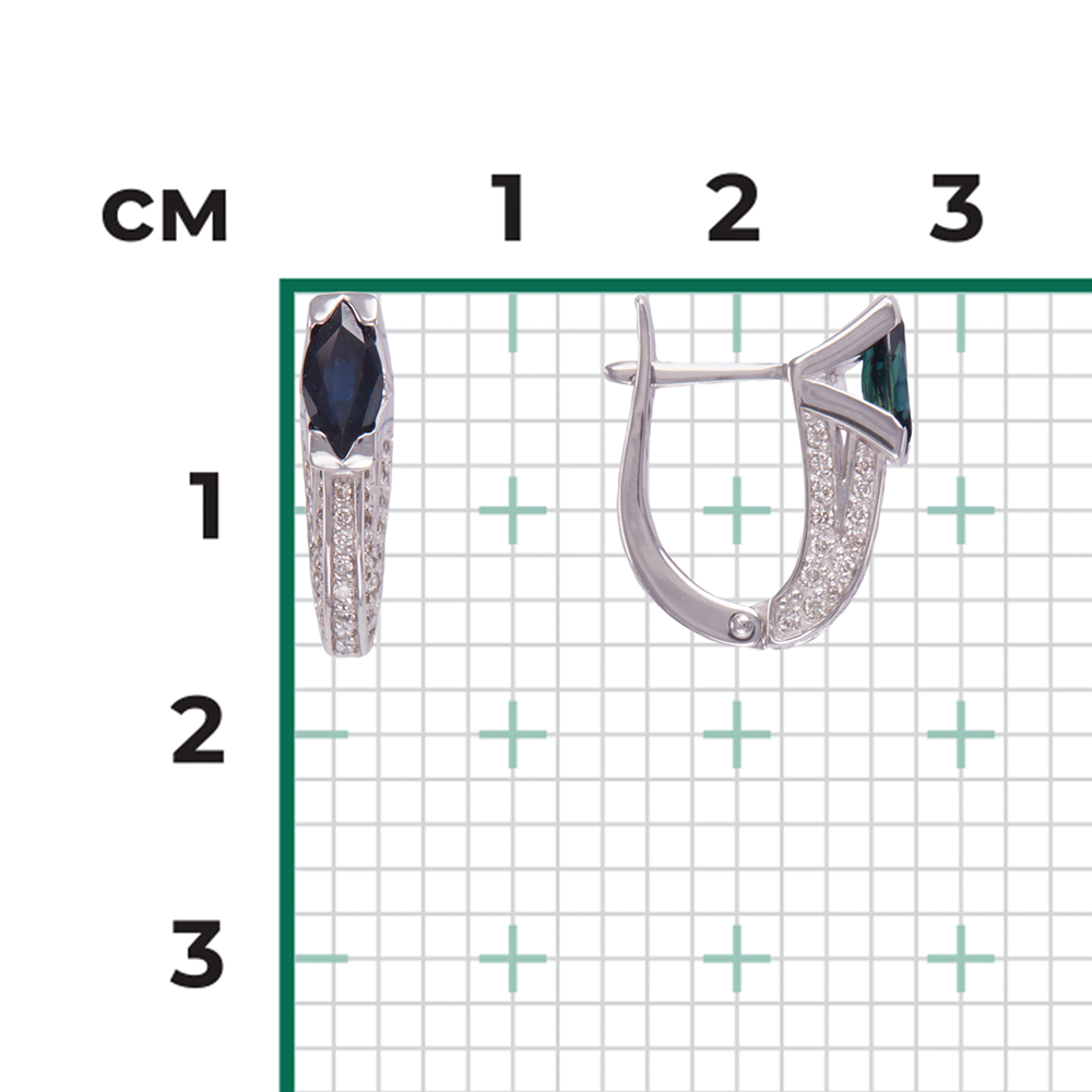 Серьги с английским замком из белого золота с сапфиром и бриллиантами 02-4082-00-105-1120-30