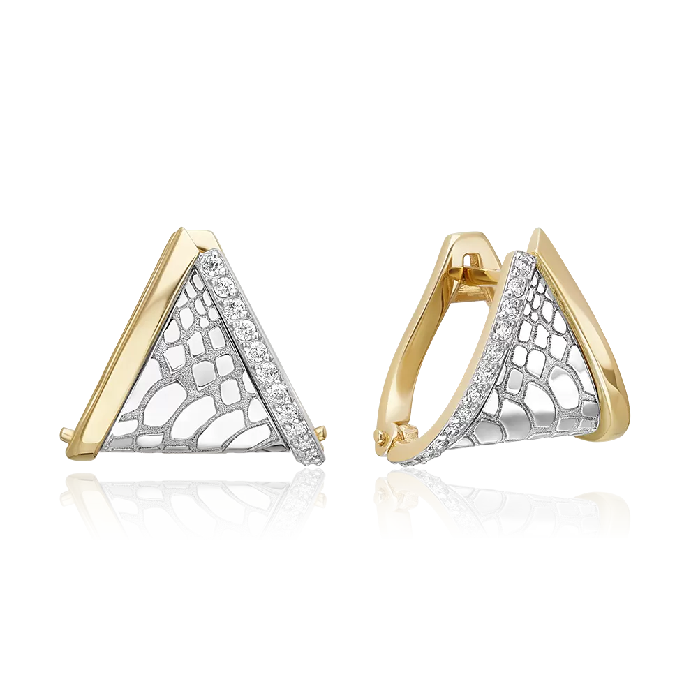 Серьги с принтом «Питон» из комбинированного золота с фианитами 02-5192-00-401-1121