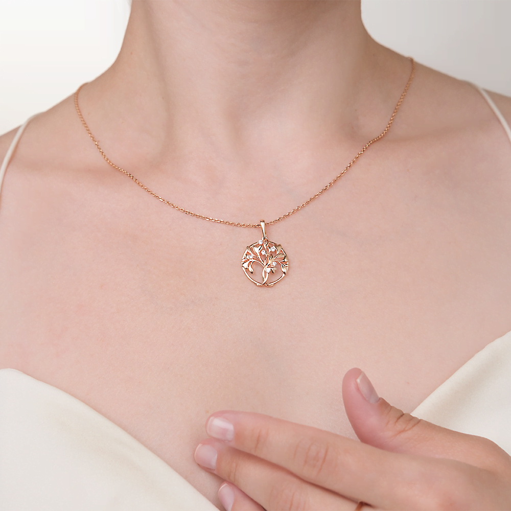 Подвеска «Цветущее дерево» из красного золота с фианитами 03-3574-00-401-1110