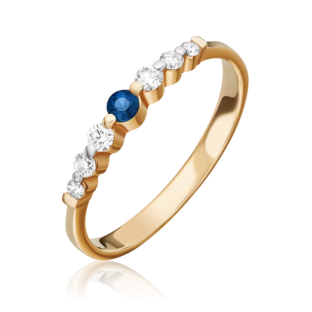 Кольцо из красного золота с сапфиром и бриллиантами 01-0612-00-105-1110-30