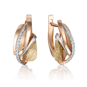 Серьги с английским замком из комбинированного золота с фианитами 02-4093-00-401-1113-48