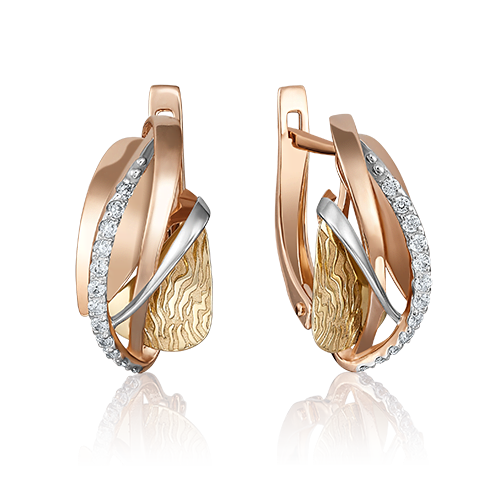 Серьги с английским замком из комбинированного золота с фианитами 02-4093-00-401-1113-48