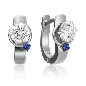 Серьги с английским замком из белого золота с фианитом и шпинелью синт. 02-4244-00-504-1120-38