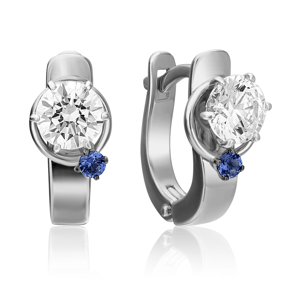 Серьги с английским замком из белого золота с фианитом и шпинелью синт. 02-4244-00-504-1120-38