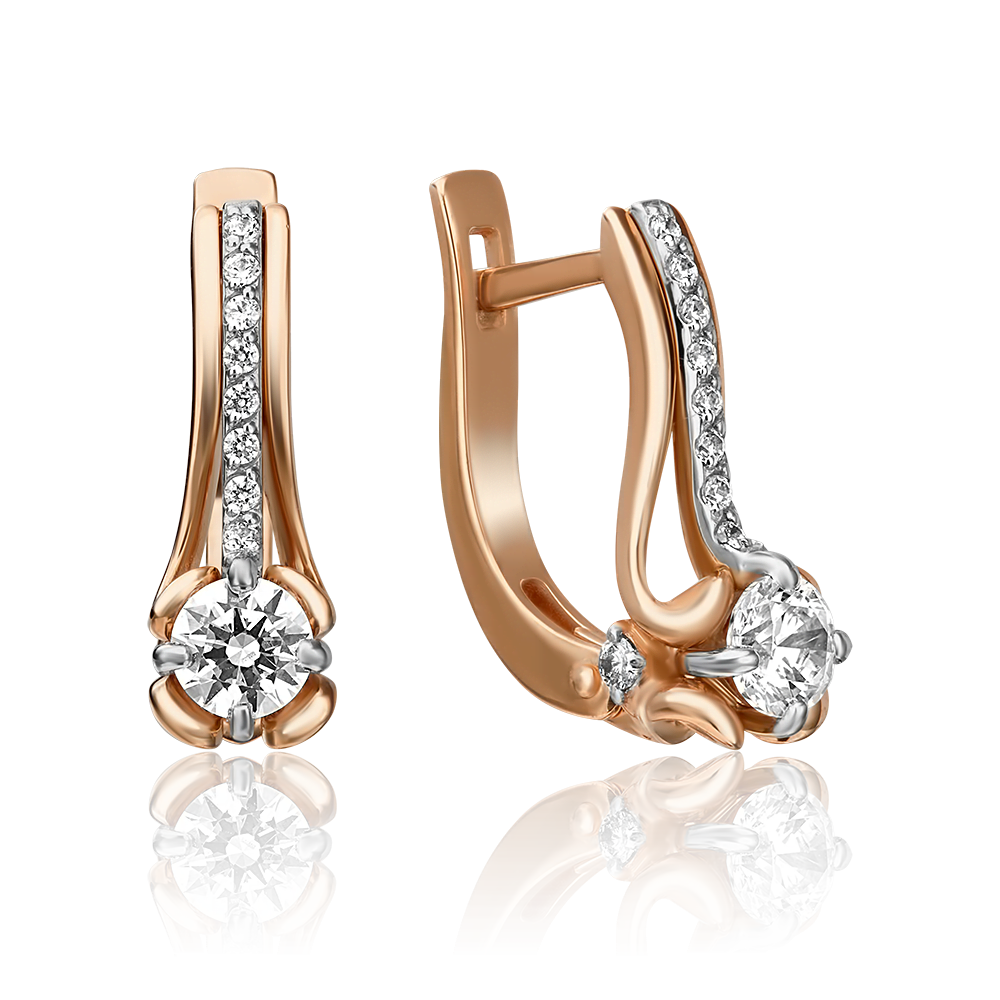 Серьги с английским замком из комбинированного золота с фианитами 02-4338-00-501-1111-38