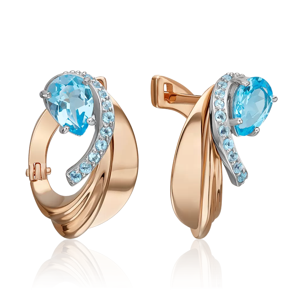 Серьги «Стихия Воды» из комбинированного золота с топазами 02-5173-00-201-1111