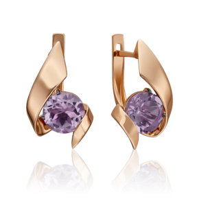 Серьги с английским замком из красного золота с аметистом