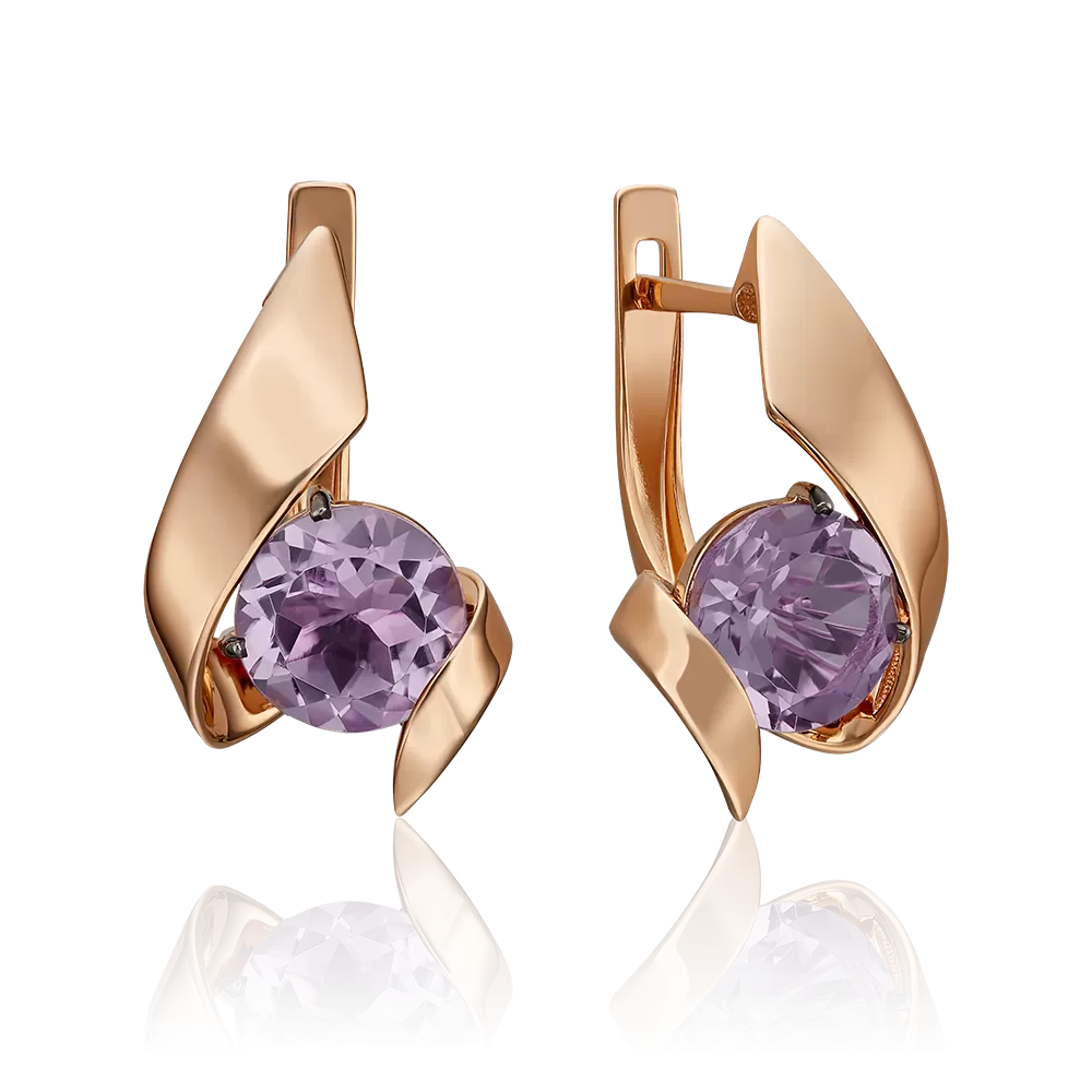 Серьги с английским замком из красного золота с аметистом 02-4601-00-203-1110-46
