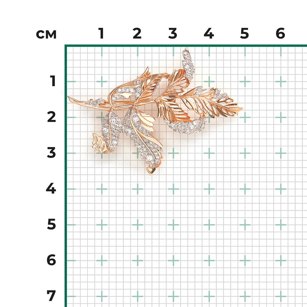 Брошь «Листья» из красного золота с фианитами 04-0082-00-401-1110-33