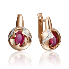 Серьги с английским замком из красного золота с рубином и бриллиантами 02-4159-00-107-1110-30